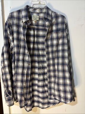 Cabela's Blue/White Plaid Flannel Shirt 100% Cotton Button Front L Regular